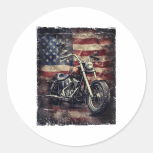 Sticker Rond Vintage Motorcycle USA Drapeau Retro Biker América