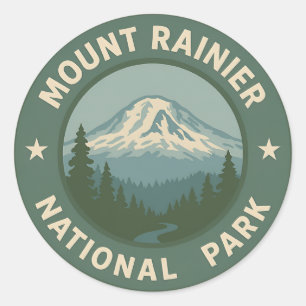 Sticker Rond Vintage Mount Rainier National Park Travel