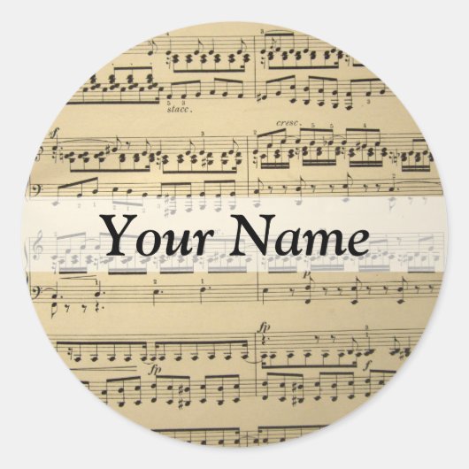 Sticker Rond Vintage Music Sheet (Devant)