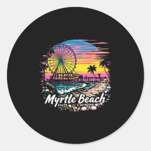 Sticker Rond Vintage Myrtle Beach Caroline du Sud Sunset Skylin