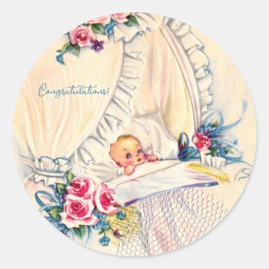 Sticker Rond Vintage New Baby Congratulations (Devant)