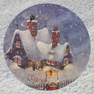 Sticker Rond Vintage Noël, Atelier du Père Noël Pôle Nord