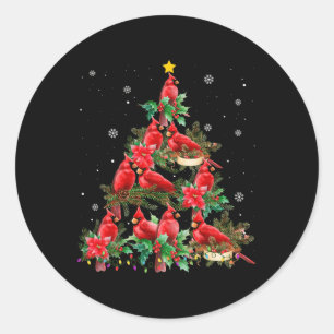 Sticker Rond Vintage Noël Cardinal Oiseaux Snowings Noël Tre