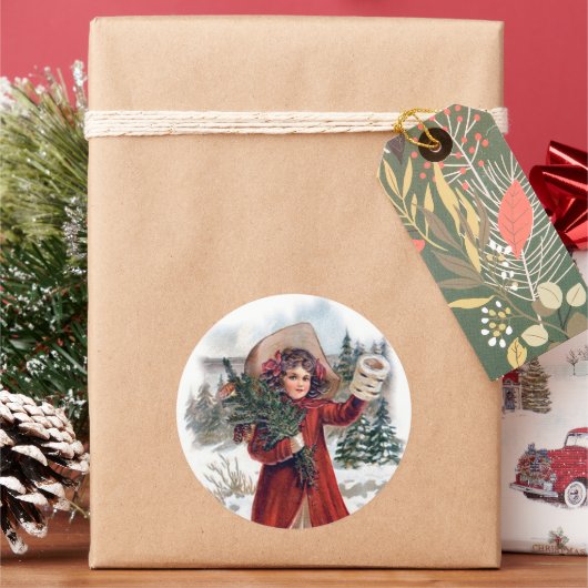 Sticker Rond vintage Noël fille vacances (vacances)