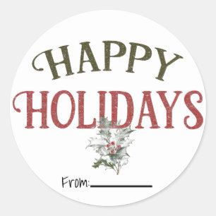 Sticker Rond Vintage Noël Joyeux vacances Type