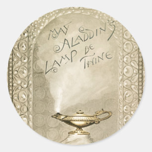Sticker Rond Vintage Noël Lampe magique Aladdin Imaginaire