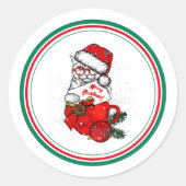 Sticker Rond Vintage Noël Meowy Chat (Devant)