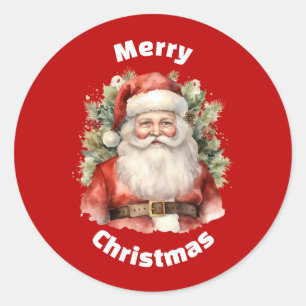 Sticker Rond Vintage Noël Père Noël Souriant