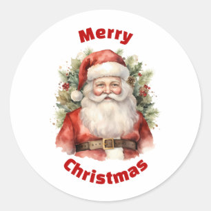 Sticker Rond Vintage Noël Père Noël Souriant