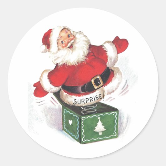 Sticker Rond Vintage Noël Père Noël Surprise (Devant)