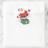 Sticker Rond Vintage Noël Père Noël Surprise (Sac)