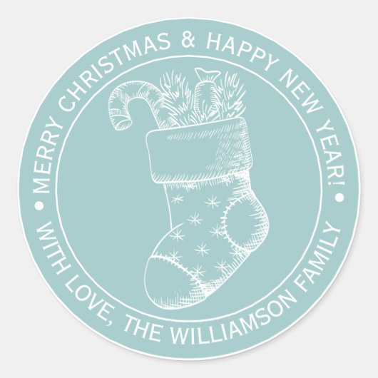 Sticker Rond Vintage Noël Stocker Vêtements Vacances Bleu (Devant)