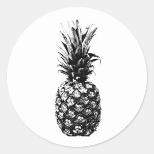 Sticker Rond Vintage noir blanc moderne ananas tropique