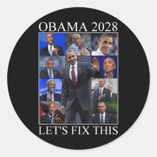 Sticker Rond Vintage Obama 2028 Un drôle d'élection politique p