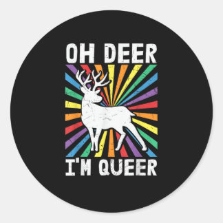 Sticker Rond Vintage Oh Deer Je Suis Queer Fierté LGBT Gay Lesb