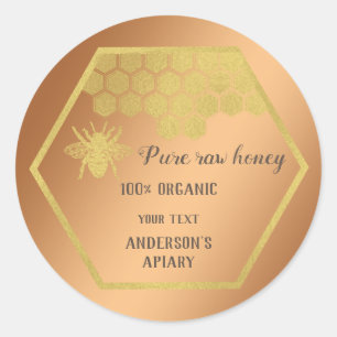 Sticker Rond Vintage or abeille miel peigne miel pot