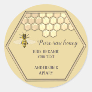 Sticker Rond Vintage or abeille miel peigne miel pot