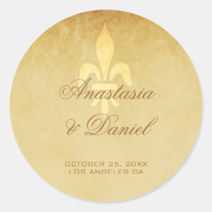 Sticker Rond Vintage or de luxe Fleur de lis mariage