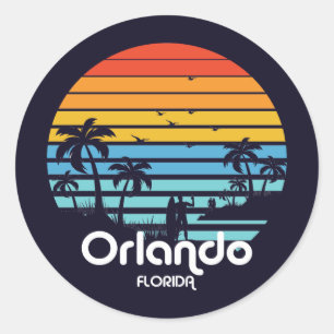 Sticker Rond Vintage Orlando Florida coucher de soleil