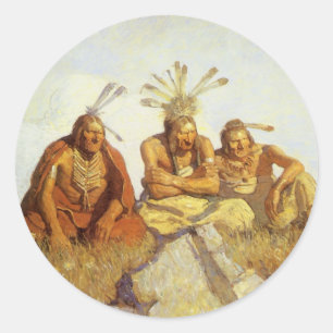 Sticker Rond Vintage Ouest, La Guerre ou la Paix par NC Wyeth