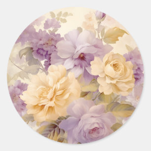 Sticker Rond Vintage Pastel Garden Flowers