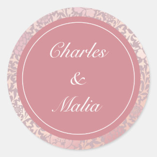 Sticker Rond Vintage Pastel rose argent Mariage floral
