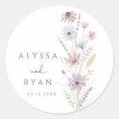 Sticker Rond Vintage Pastel Wildflower Wedding (Devant)