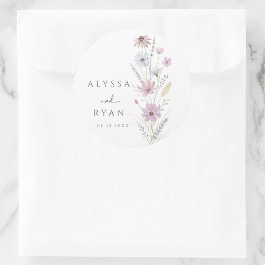Sticker Rond Vintage Pastel Wildflower Wedding (Sac)