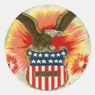 Sticker Rond Vintage patriotique 4 juillet Aigle et drapeau amé