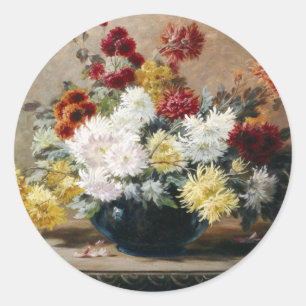 Sticker Rond Vintage Paul Biva Astern dans le vase Floral