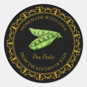Sticker Rond Vintage Pesto de Pois maison Label l Noir