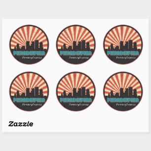 Sticker Rond Vintage Philadelphie Pennsylvanie Skyline Retro