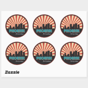 Sticker Rond Vintage Phoenix Arizona City Skyline Retro