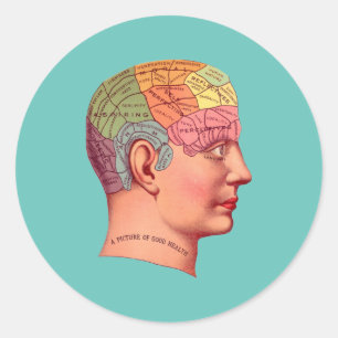Sticker Rond Vintage Phrenologie Chef Mineur Carte du cerveau