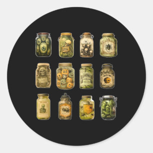 Sticker Rond Vintage Pickle Jar Halloween Canned Pickle Éffraya