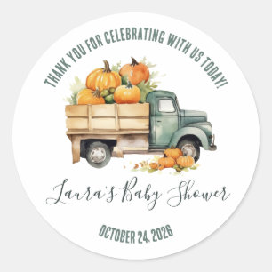 Sticker Rond Vintage Pickup Truck Citrouilles Baby shower Favor