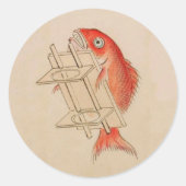 Sticker Rond Vintage poisson rouge Yokai (Devant)