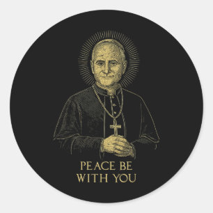 Sticker Rond Vintage Portrait du Pape Leo Xiv Halo Croix Paix