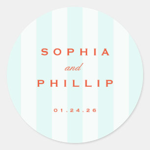 Sticker Rond Vintage Preppy Stripes Turquoise Orange Mariage