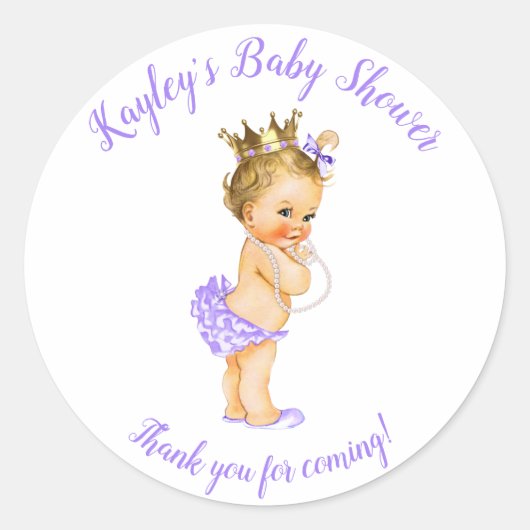 Sticker Rond Vintage Princesse Purple Baby shower Faveur (Devant)