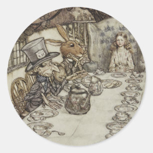 Sticker Rond Vintage Rackham Mad Tea Party Alice au pays des me