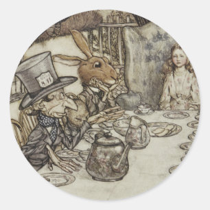 Sticker Rond Vintage Rackham Mad Tea Party Alice au pays des me