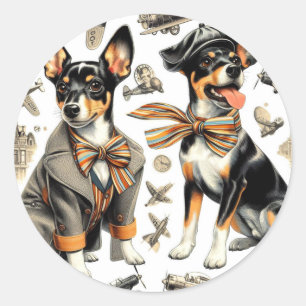 Sticker Rond Vintage Rat Terrier sans fil