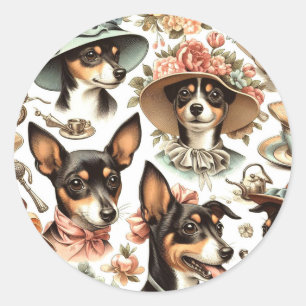 Sticker Rond Vintage Rat Terrier sans fil