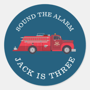 Sticker Rond Vintage Red Fire Truck
