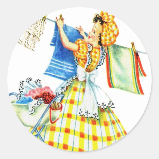 Sticker Rond Vintage Retro Femmes Kitsch Lessive (Devant)