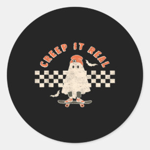 Sticker Rond Vintage Retro Halloween Creep it real Ghost Boy Fa