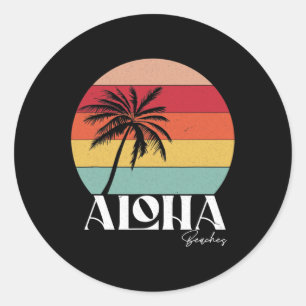 Sticker Rond Vintage Retro Plages d'Aloha Tropical Summer Vacat