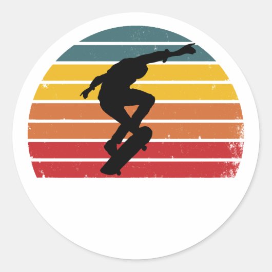 Sticker Rond Vintage Retro Skateboarding (Devant)
