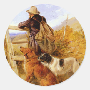 Sticker Rond Vintage Richard Ansdell Les Chiens Du Gamekeeper G